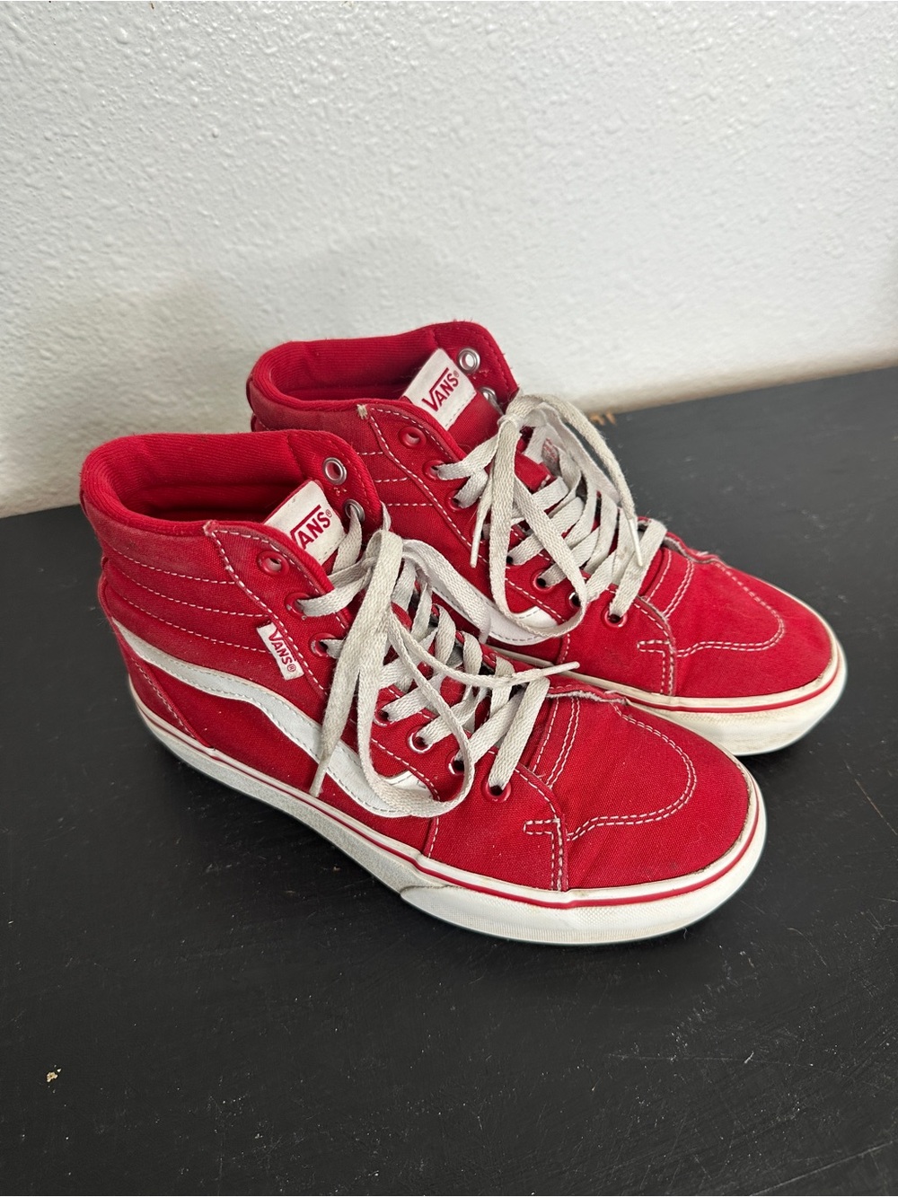 Vans Red High-Top Skate Sneakers with White Stripe